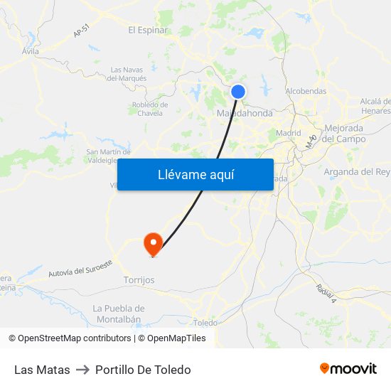 Las Matas to Portillo De Toledo map