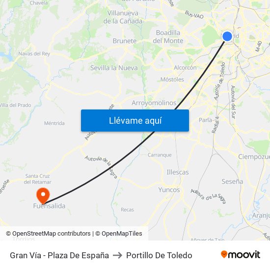 Gran Vía - Plaza De España to Portillo De Toledo map