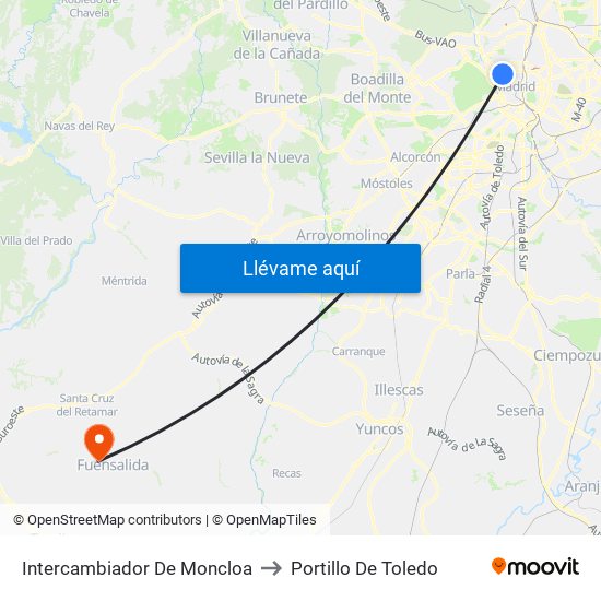 Intercambiador De Moncloa to Portillo De Toledo map