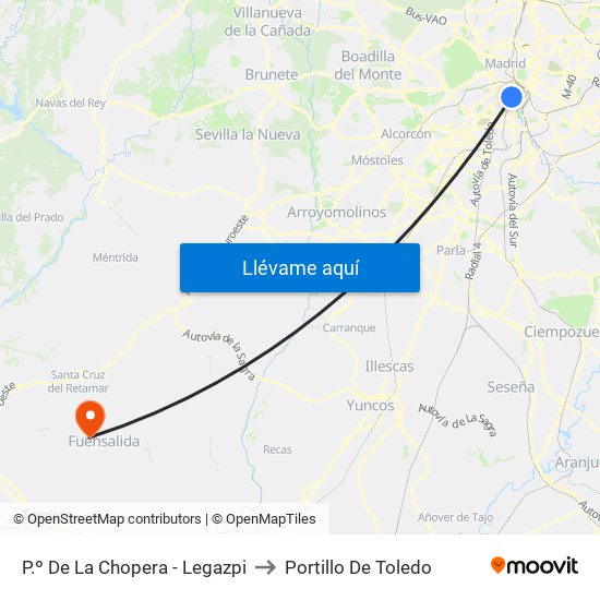 P.º De La Chopera - Legazpi to Portillo De Toledo map
