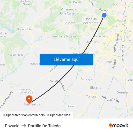 Pozuelo to Portillo De Toledo map