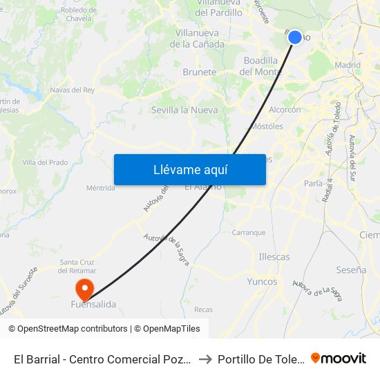 El Barrial - Centro Comercial Pozuelo to Portillo De Toledo map