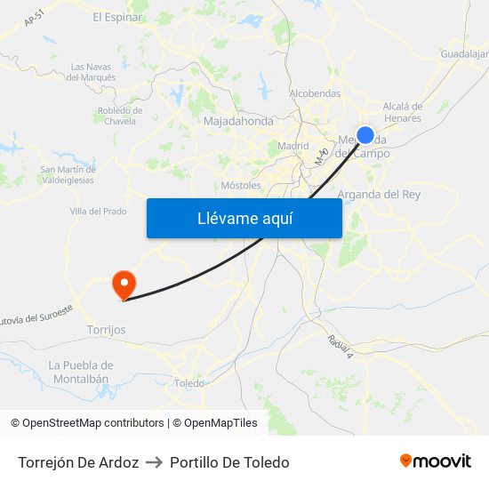 Torrejón De Ardoz to Portillo De Toledo map
