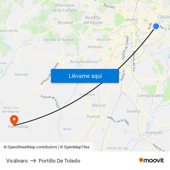 Vicálvaro to Portillo De Toledo map