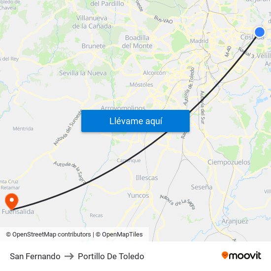 San Fernando to Portillo De Toledo map