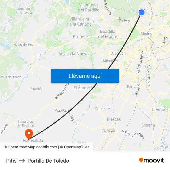 Pitis to Portillo De Toledo map