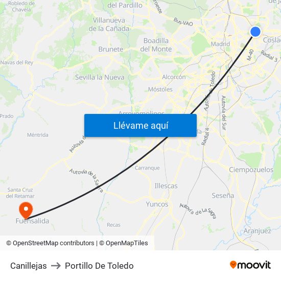 Canillejas to Portillo De Toledo map