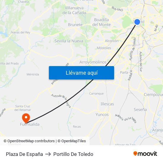 Plaza De España to Portillo De Toledo map