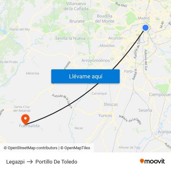 Legazpi to Portillo De Toledo map