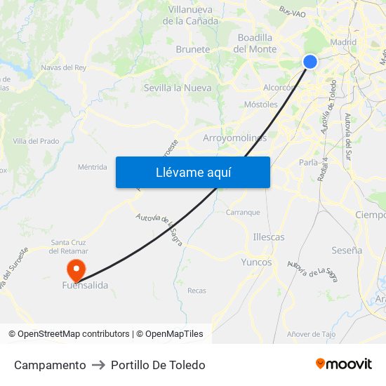 Campamento to Portillo De Toledo map