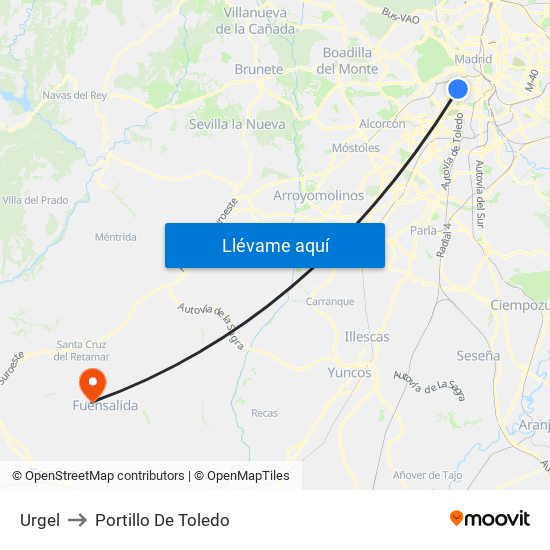 Urgel to Portillo De Toledo map