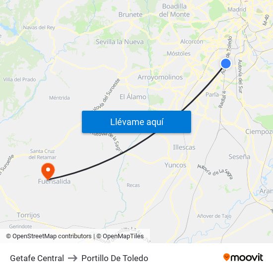 Getafe Central to Portillo De Toledo map