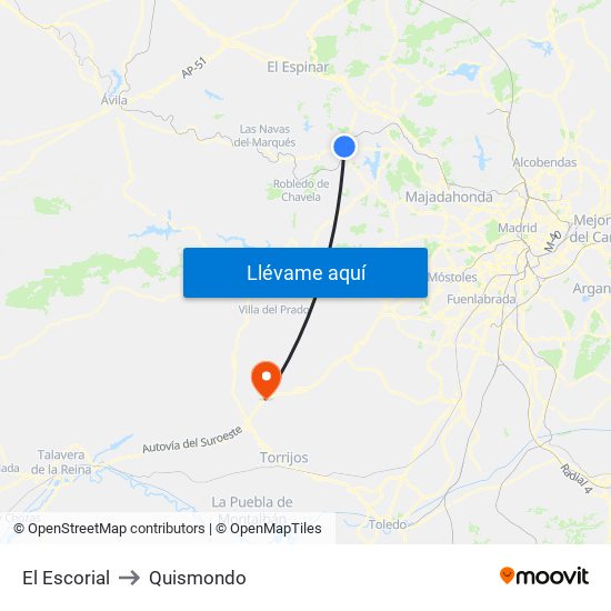 El Escorial to Quismondo map
