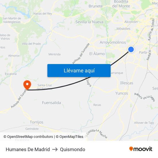 Humanes De Madrid to Quismondo map