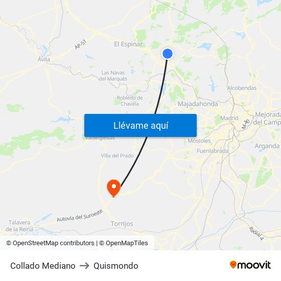 Collado Mediano to Quismondo map