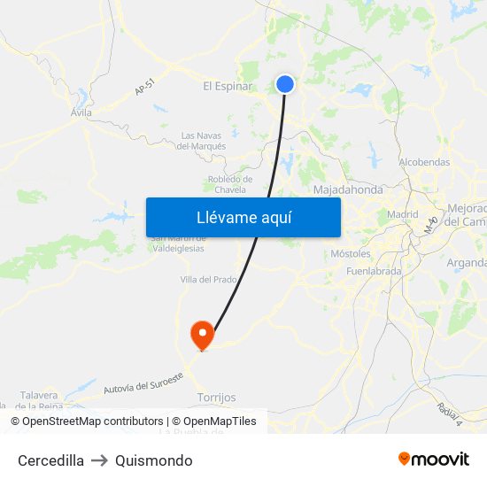 Cercedilla to Quismondo map