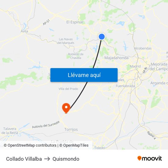Collado Villalba to Quismondo map