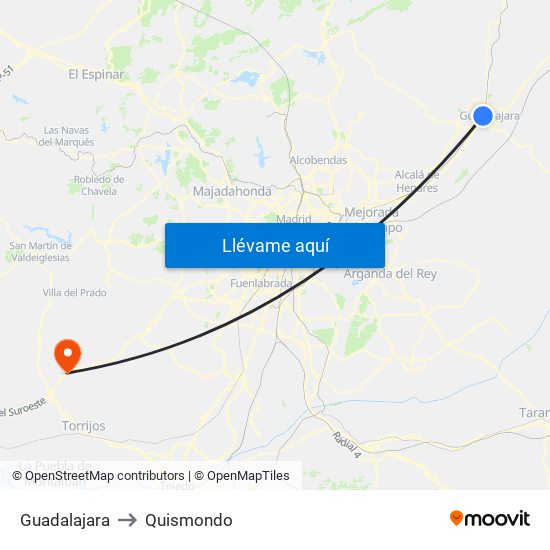 Guadalajara to Quismondo map
