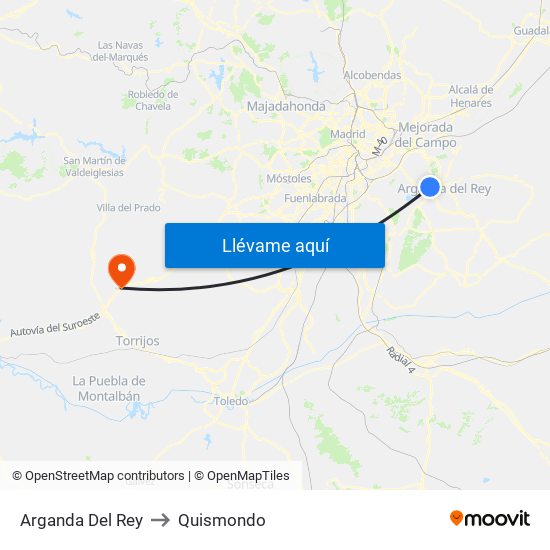 Arganda Del Rey to Quismondo map