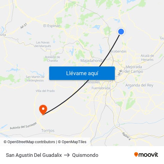 San Agustín Del Guadalix to Quismondo map