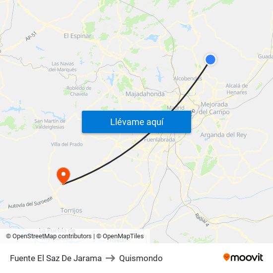Fuente El Saz De Jarama to Quismondo map