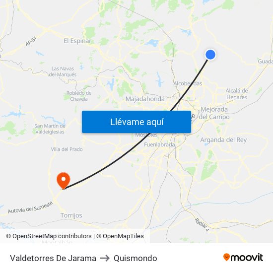 Valdetorres De Jarama to Quismondo map