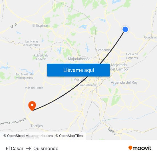 El Casar to Quismondo map