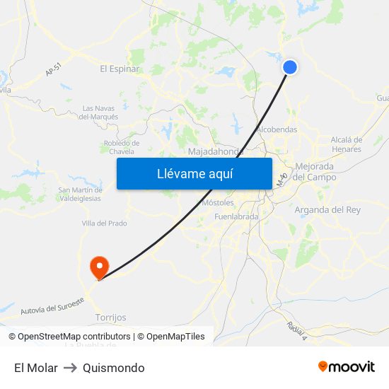 El Molar to Quismondo map