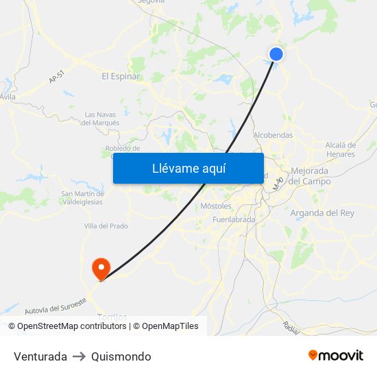 Venturada to Quismondo map