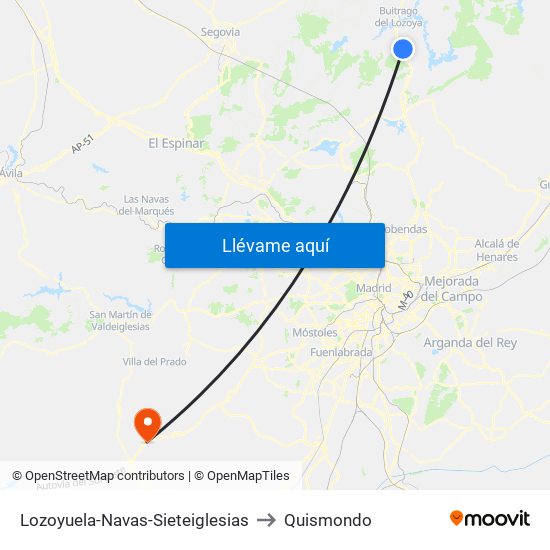 Lozoyuela-Navas-Sieteiglesias to Quismondo map