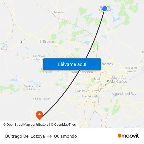 Buitrago Del Lozoya to Quismondo map