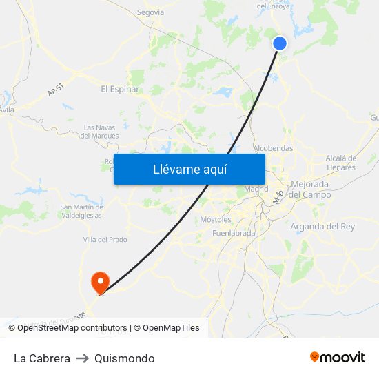 La Cabrera to Quismondo map
