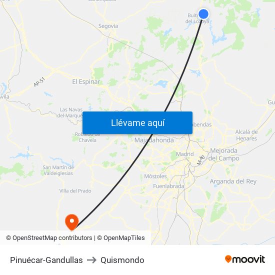 Pinuécar-Gandullas to Quismondo map