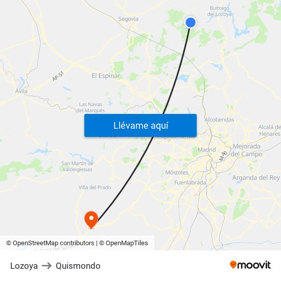 Lozoya to Quismondo map