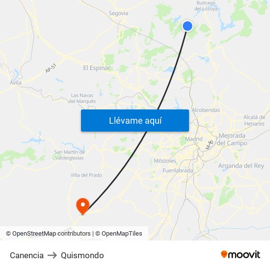 Canencia to Quismondo map