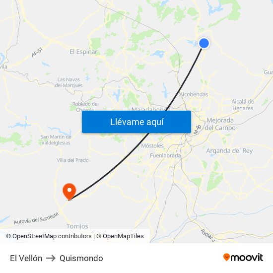 El Vellón to Quismondo map