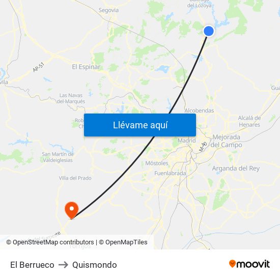 El Berrueco to Quismondo map