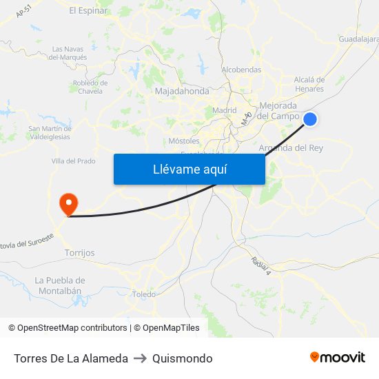 Torres De La Alameda to Quismondo map