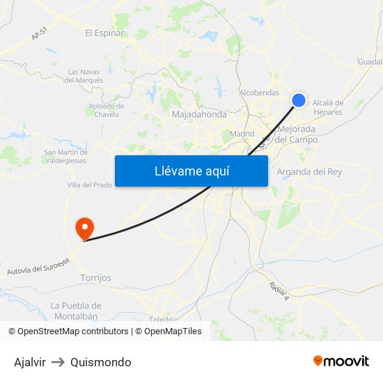 Ajalvir to Quismondo map