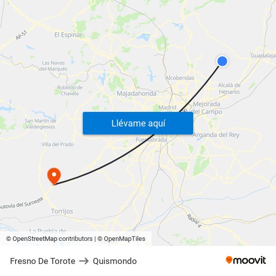 Fresno De Torote to Quismondo map