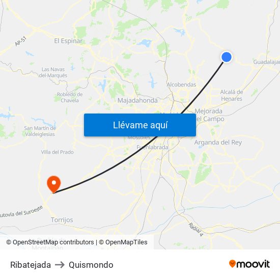 Ribatejada to Quismondo map
