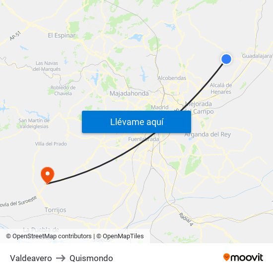 Valdeavero to Quismondo map