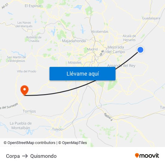Corpa to Quismondo map