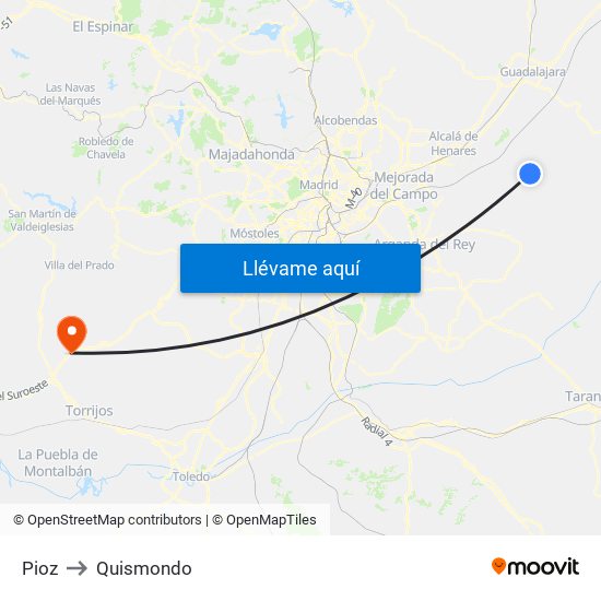 Pioz to Quismondo map