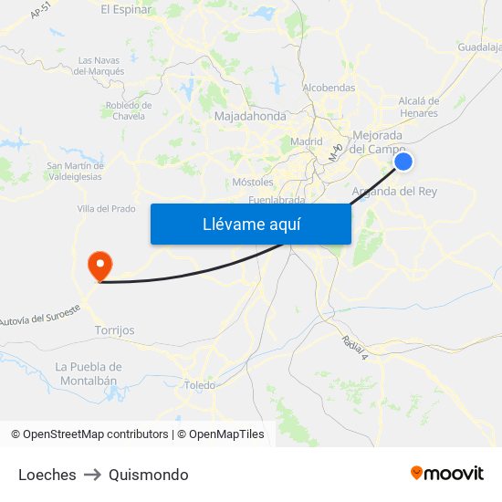 Loeches to Quismondo map