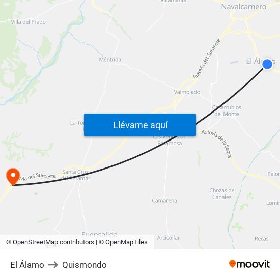 El Álamo to Quismondo map