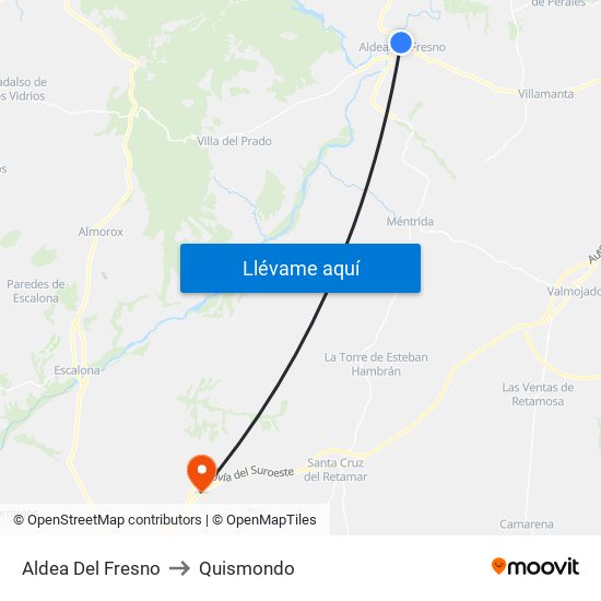Aldea Del Fresno to Quismondo map