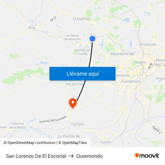 San Lorenzo De El Escorial to Quismondo map