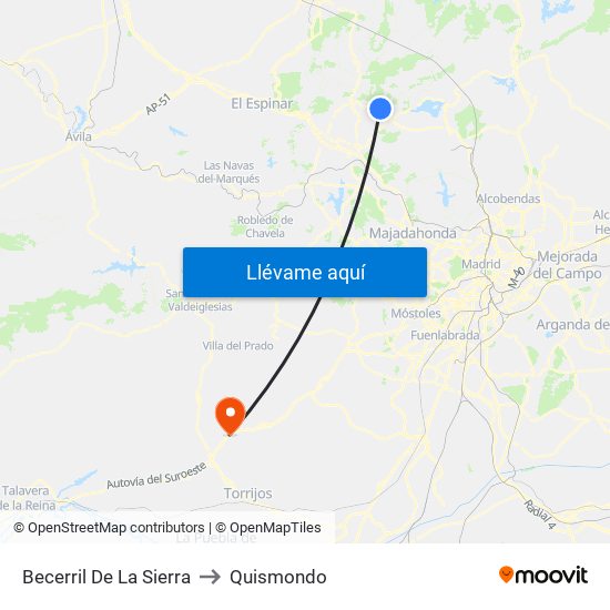Becerril De La Sierra to Quismondo map