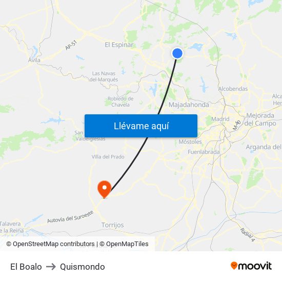 El Boalo to Quismondo map